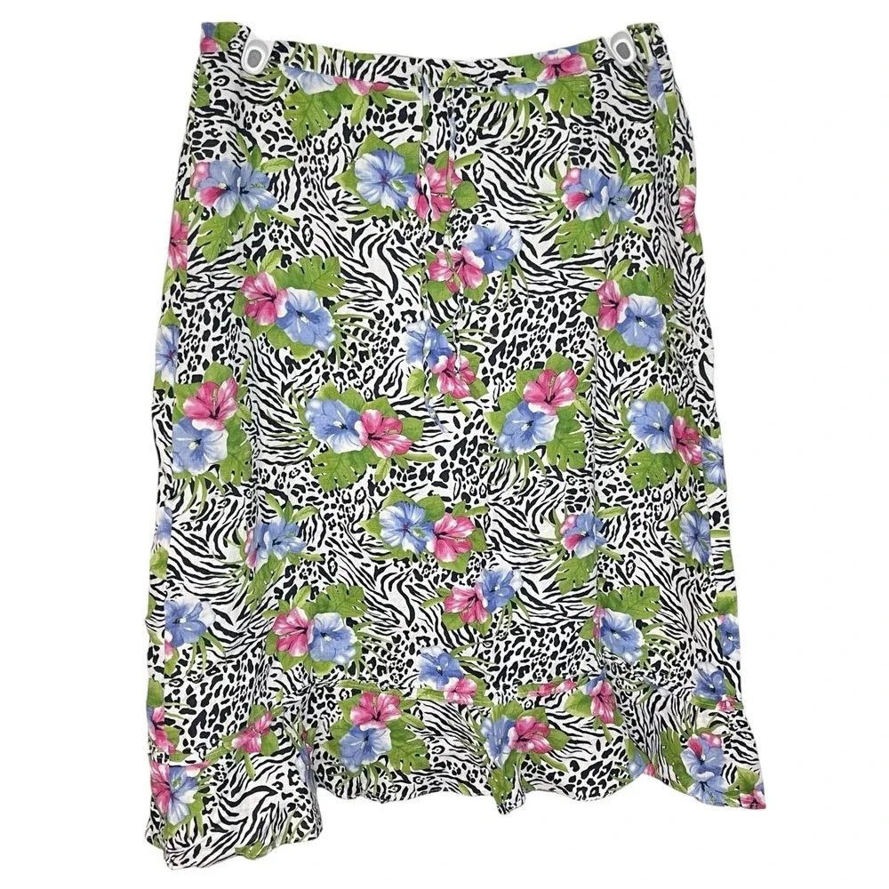 2pk‎ Choices XL Multicolor Linen Skirt Floral Animal Print Tropical Coastal
